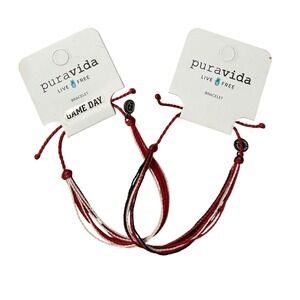 Pura Vida Bracelet Set OS Red White Black Game Day Braided String 2 Pack